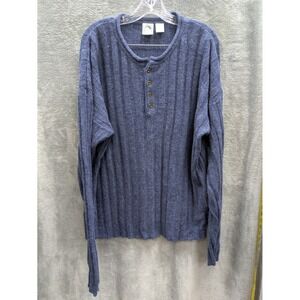 Vintage Sweater Mens L Ribbed Knit Henley Ramie Wool Blend 90s Rustic Cozy